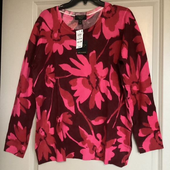 Charter Club Women's 100% Cashmere Floral-Print Long-Sleeve Sweater, size XL - Picture 1 of 7